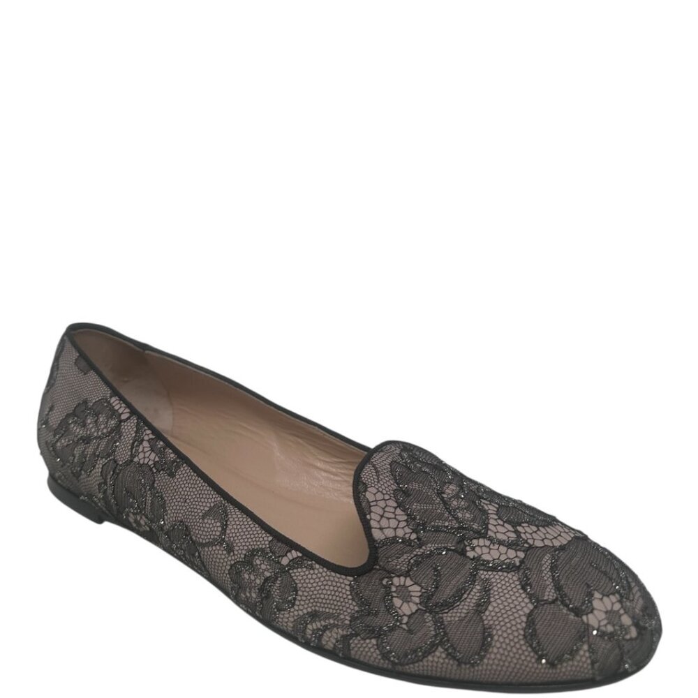 Valentino Garavani Caviar Crystal Lace Smoking Slippers Loafers Flats Size 10